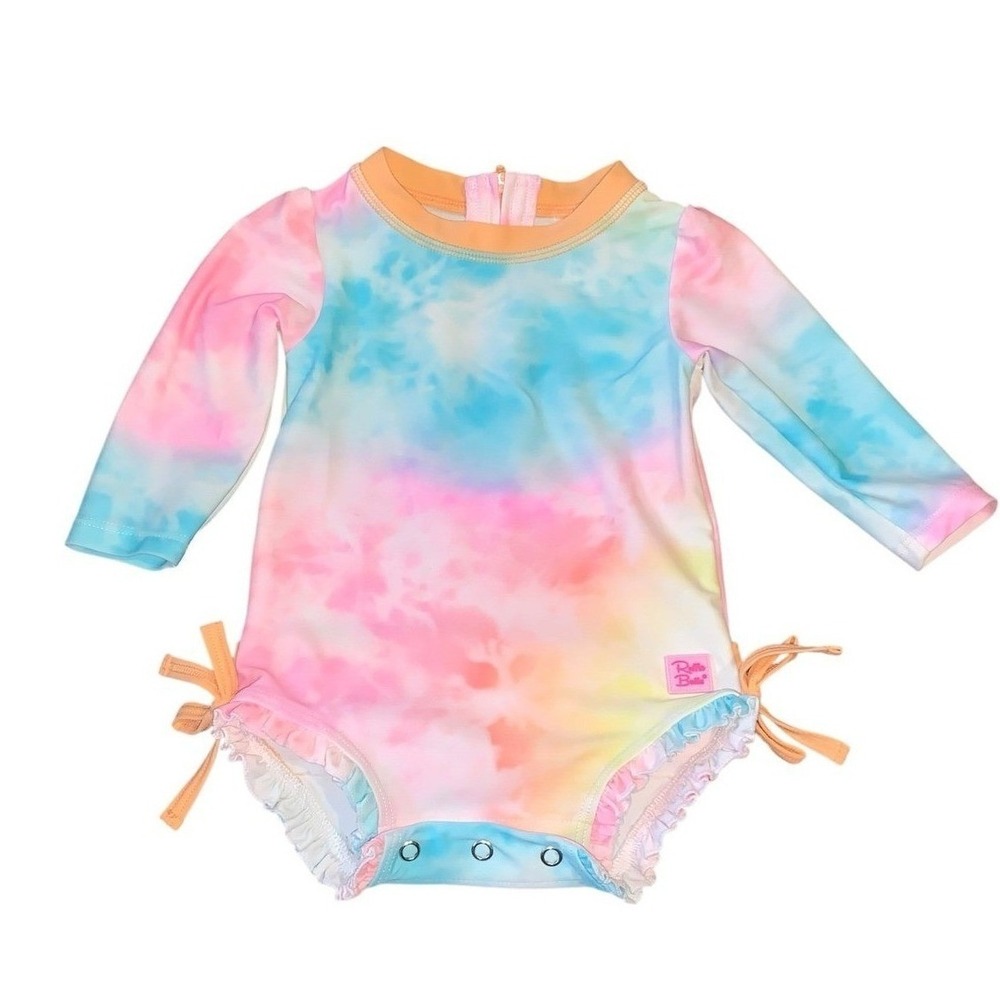 RuffleButts Rash Guard Swimsuit Baby 3-6m Multi Tie Dye Ruffle Sunsuit Pastel